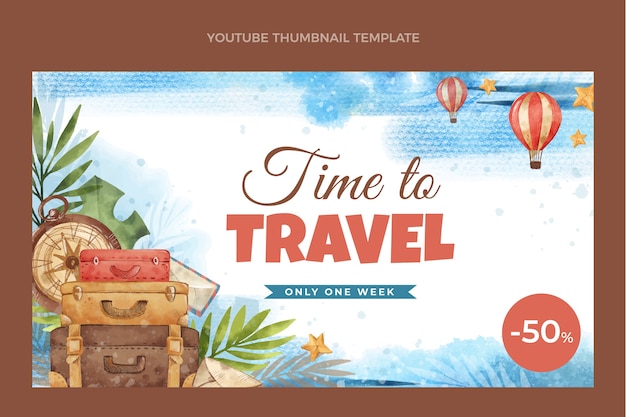 Free Vector watercolor travel template of  youtube thumbnail