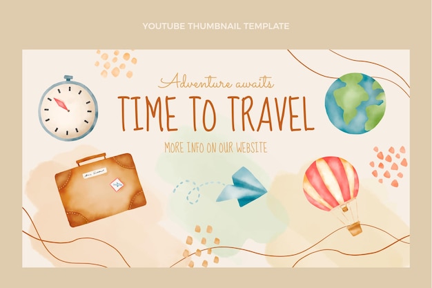 Free Vector watercolor travel youtube thumbnail