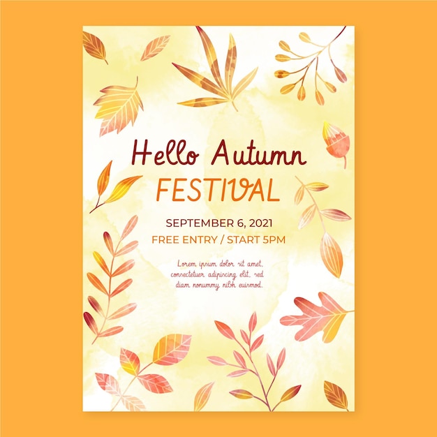 Watercolor vertical autumn flyer template