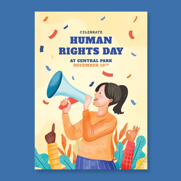 Free Vector watercolor vertical poster template for human rights day