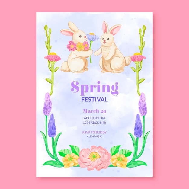 Watercolor vertical poster template for spring season celebration