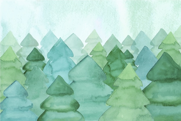 Free Vector watercolor wallpaper with fir trees