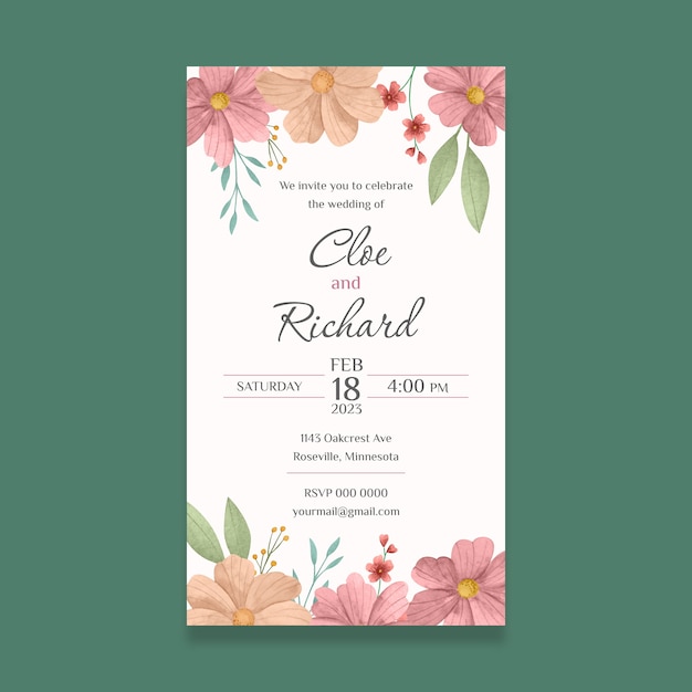 Free Vector watercolor wedding digital invitation