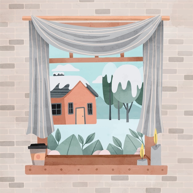 Free vector watercolor winter window illustration