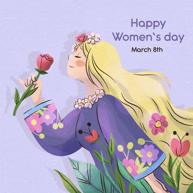 Free vector watercolor woman smelling a flower