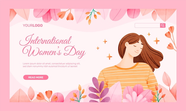 Free Vector watercolor women's day landing page template