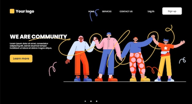 Free vector we are community landing page with happy people