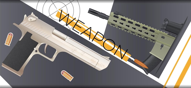 Free Vector weapon war composition with collage of realistic gun images with ammunition round target and editable text vector illustration