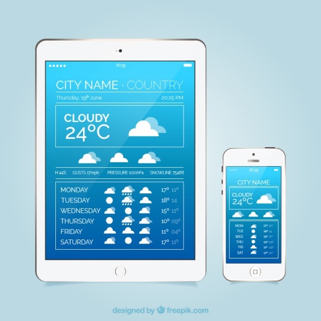 Free Vector weather report app for different devices