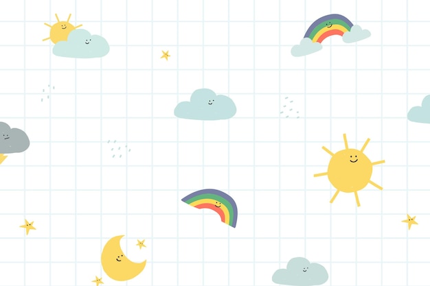 Free vector weather seamless pattern background vector cute doodle illustration for kids