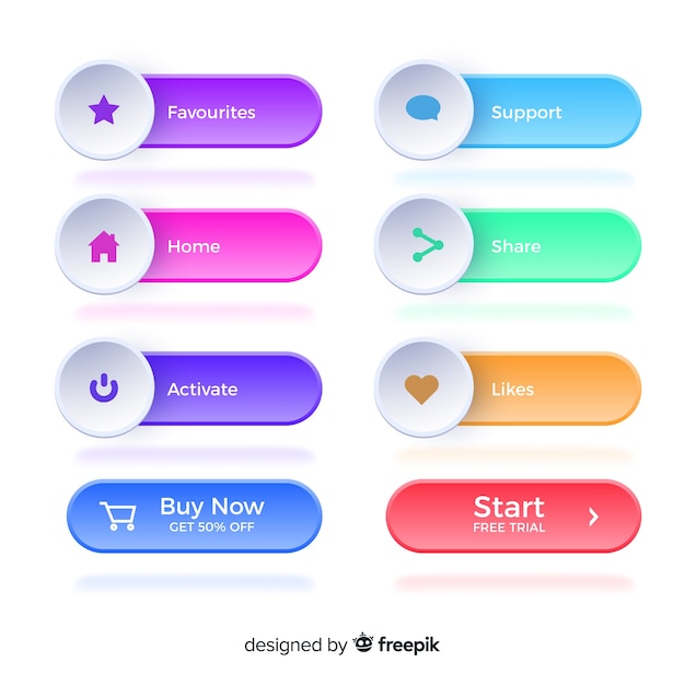 Free Vector web button collection in gradient style