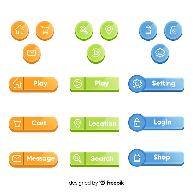 Free Vector web button set in flat style