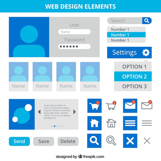 Free Vector web design elements in blue color