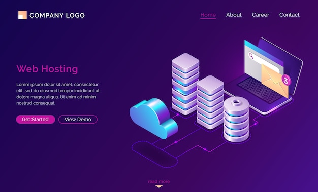 Free vector web hosting, isometric web template