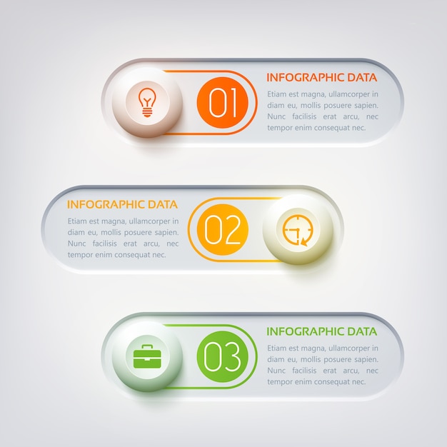 Free Vector web infographic template with text three round horizontal shapes