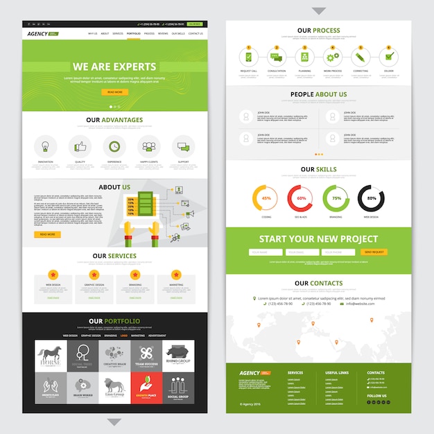 Free Vector web page vertical design set with new project symbols 