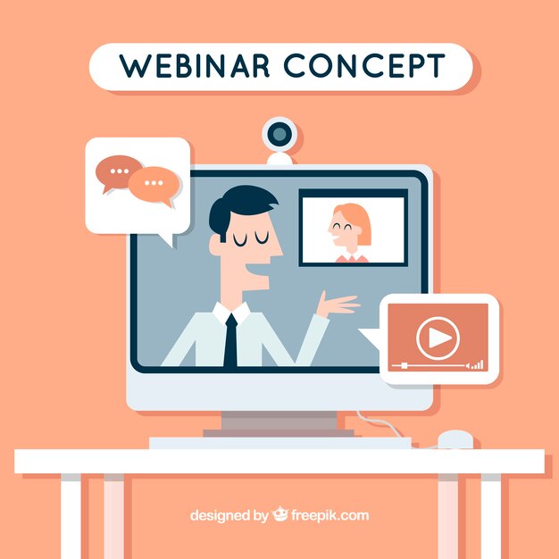 Webinar concept with talking man