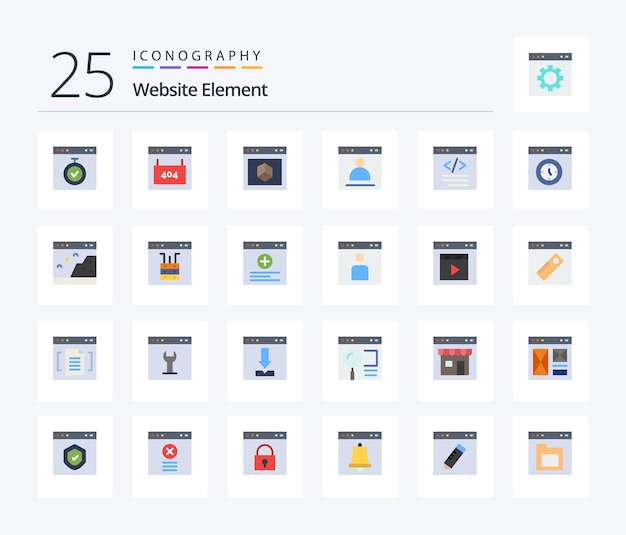 Free Vector website element 25 flat color icon pack including login browser page site element