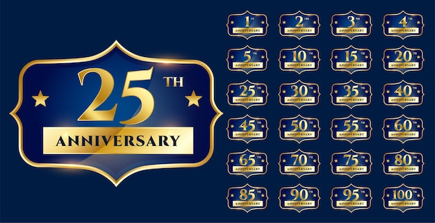 Free vector wedding anniversary golden labels design set