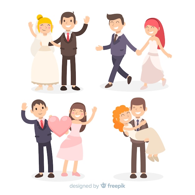 Free vector wedding couple character collection