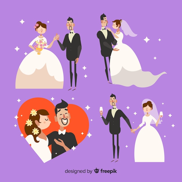 Free vector wedding couple character collection