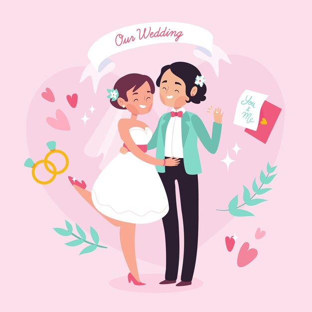 Free Vector wedding couple concept for illustration