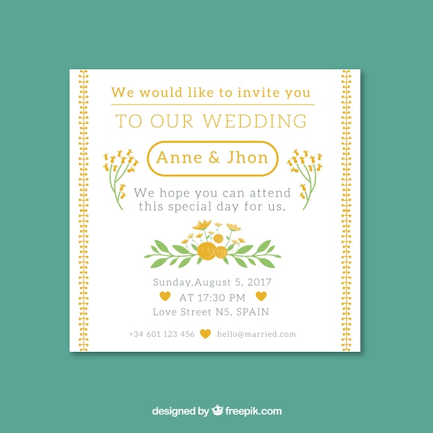 Free vector wedding invitation card with flowers