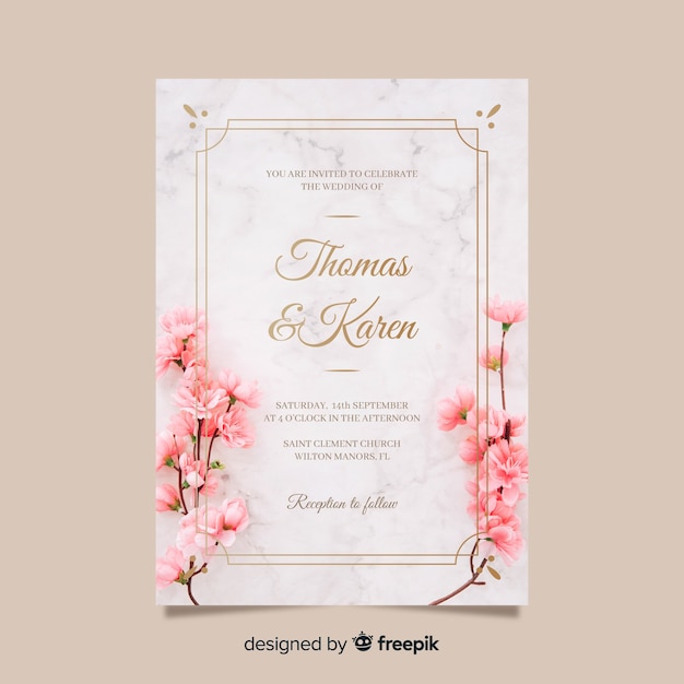 Free vector wedding invitation card with photo