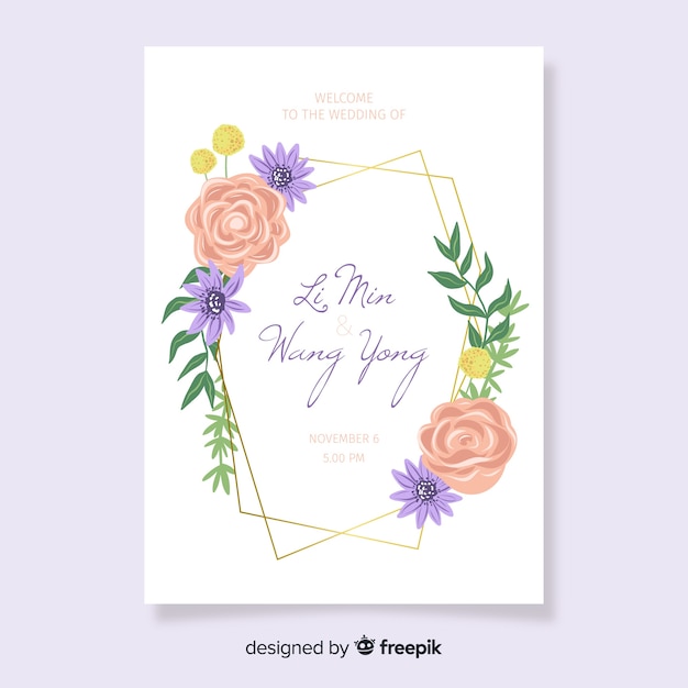 Free Vector wedding invitation template in floral style