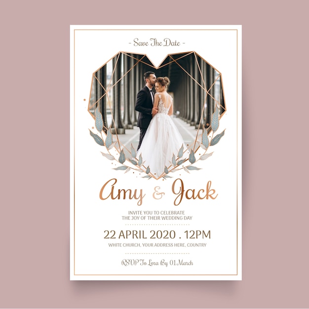 Free vector wedding invitation template with image