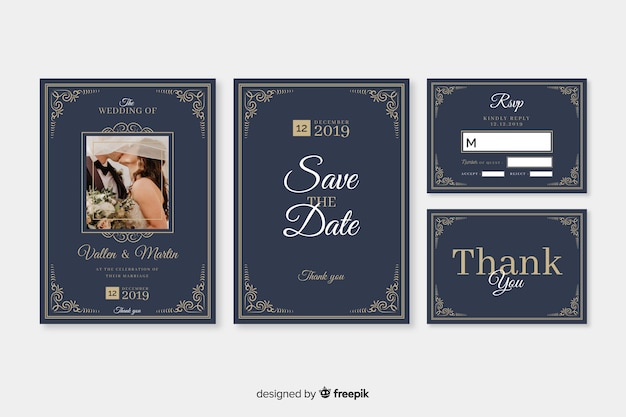 Free Vector wedding invitation template with photo