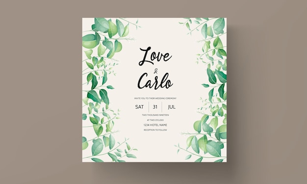 Free vector wedding invitation for a wedding with green leaves and flowers