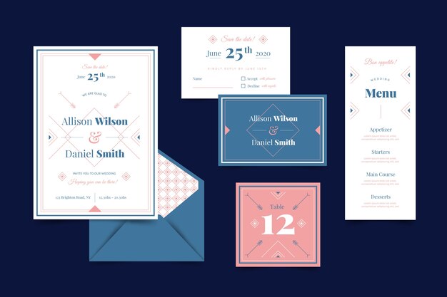 Free vector wedding stationery template set