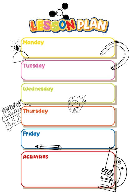 Free Vector weekly lesson plan template for monday to friday