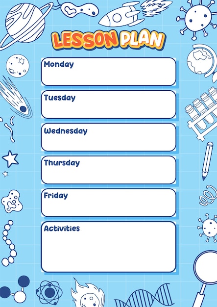 Free Vector weekly lesson plan template for monday to friday