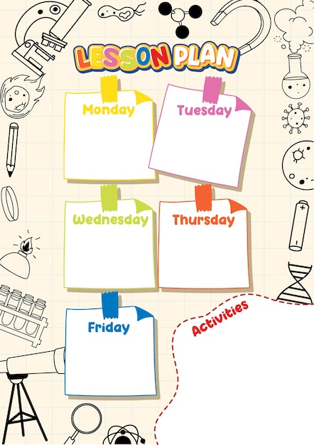 Free Vector weekly lesson plan template for monday to friday