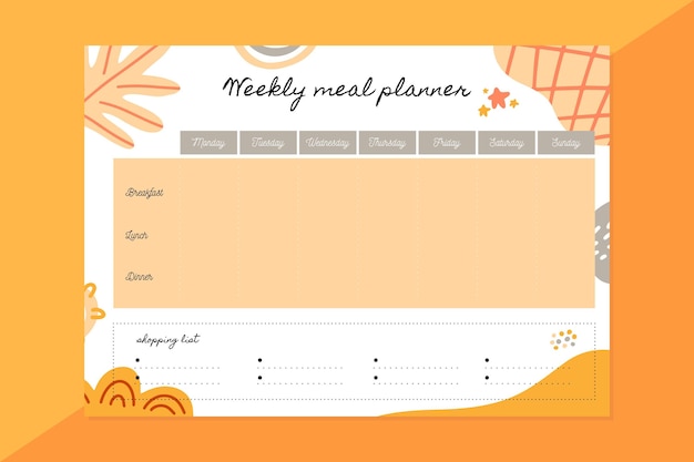 Free Vector weekly meal planner template