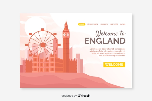 Free vector welcome to england landing page