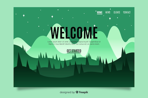 Free Vector welcome landing page template with landscape