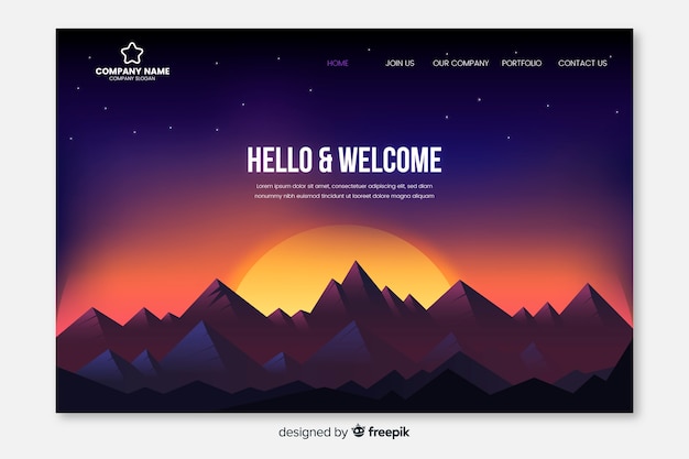 Free Vector welcome landing page template with landscape