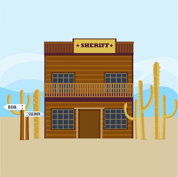 Free Vector western sheriff house facade template