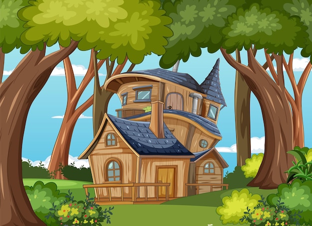 Free Vector whimsical treehouse in enchanted forest