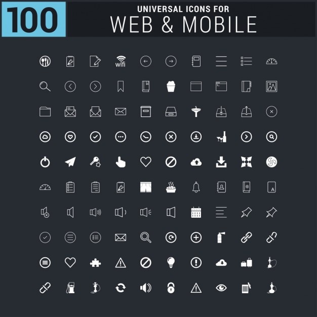 Free Vector white 100 universal web icons collection