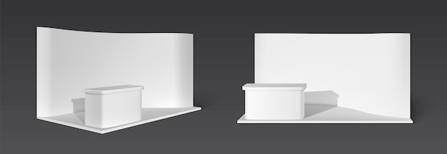 White booth stand with platform for goods display