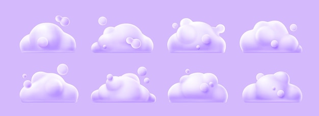 Free Vector white clouds set isolated on lilac background