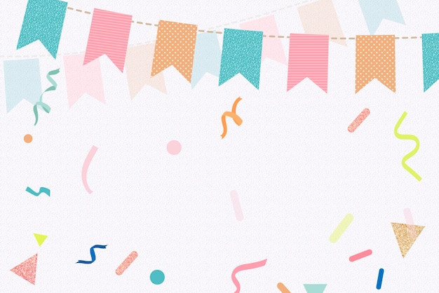 Free Vector white festive background, cute bunting border and ribbons vector