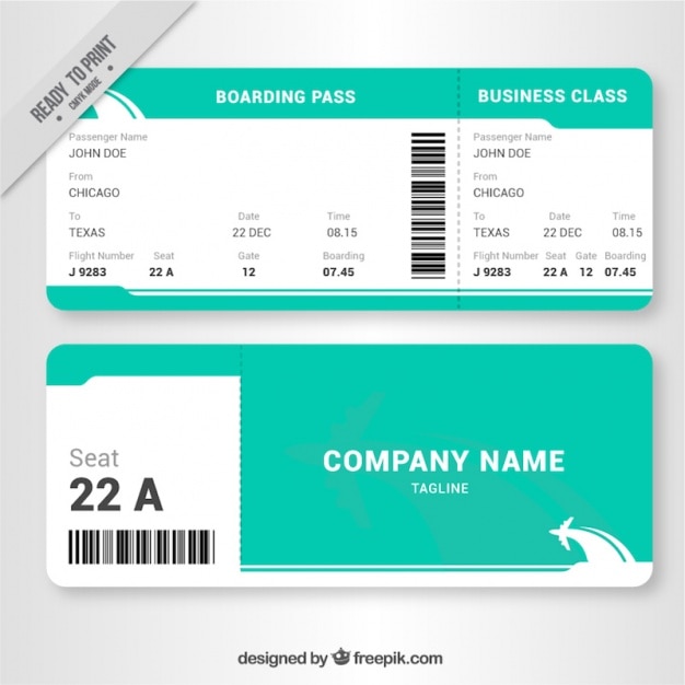 Free vector white and green boarding pass in flat design