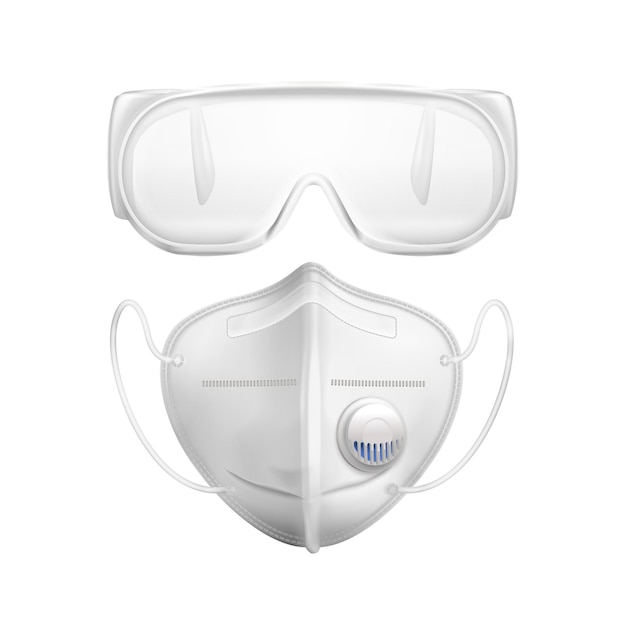 Free vector white individual protective mask and goggles