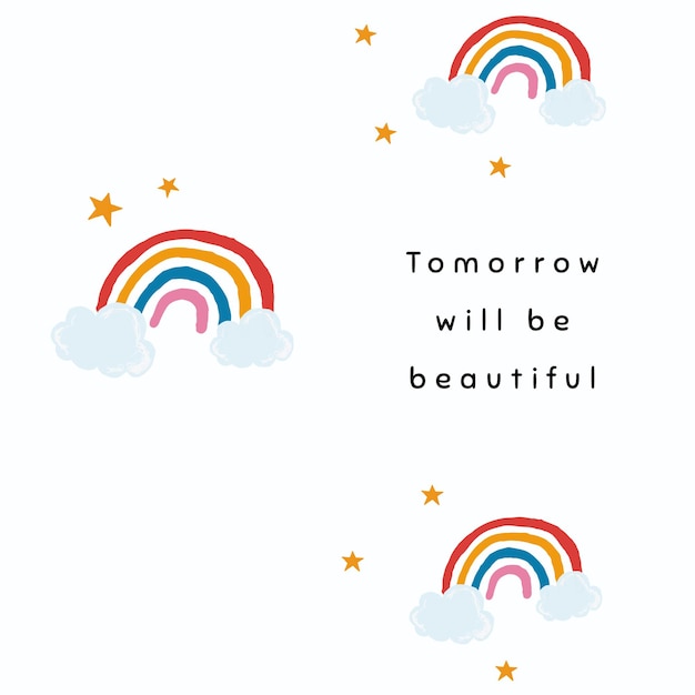 Free Vector white rainbow template vector for social media post quote tomorrow will be beautiful