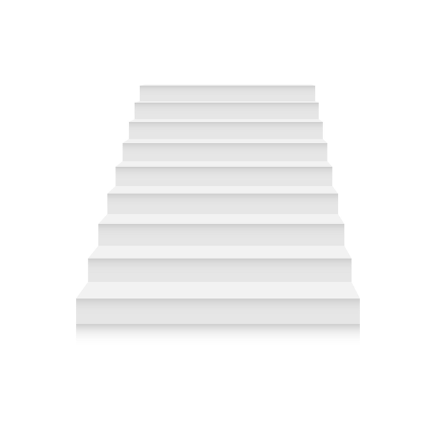 White stairs Interior staircases in cartoon style isolated on white background Vector 3d staircase